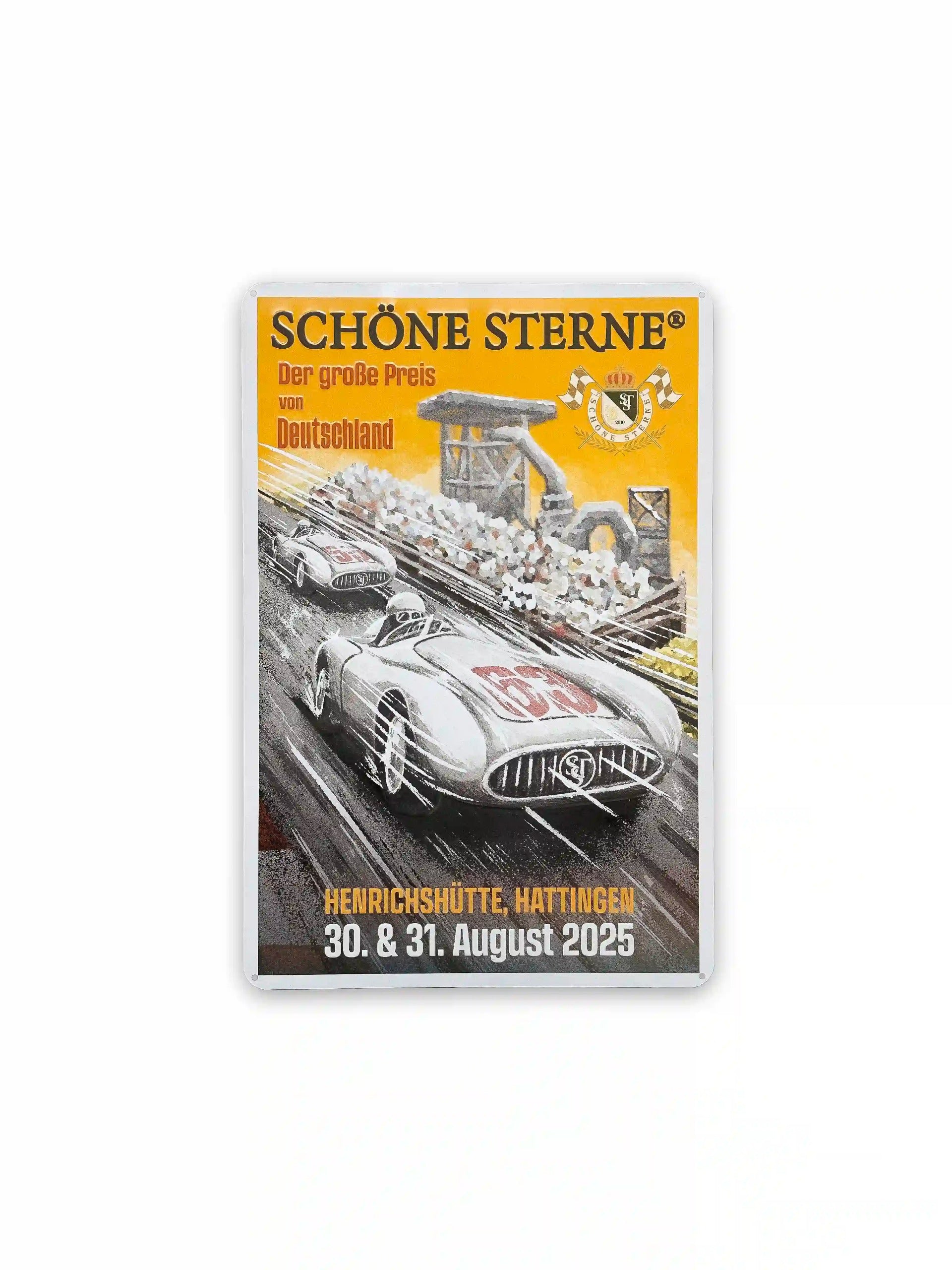 Mercedes Benz W125 Grand Prix Blechschild SCHÖNE STERNE Edition aus Aluminium mit Retro‑Rennsportmotiv