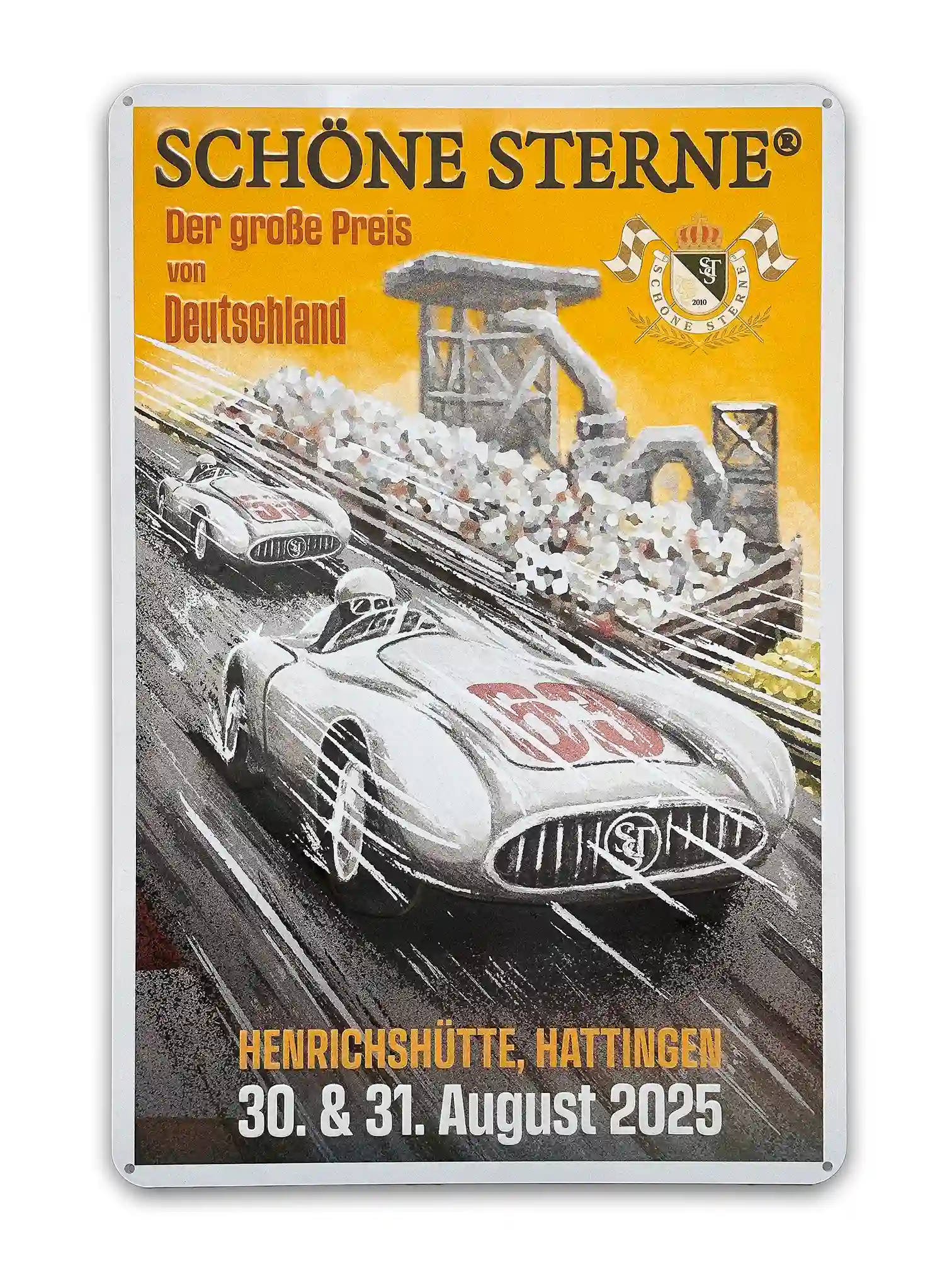 Mercedes Benz W125 Grand Prix Blechschild SCHÖNE STERNE Edition aus Aluminium mit Retro‑Rennsportmotiv